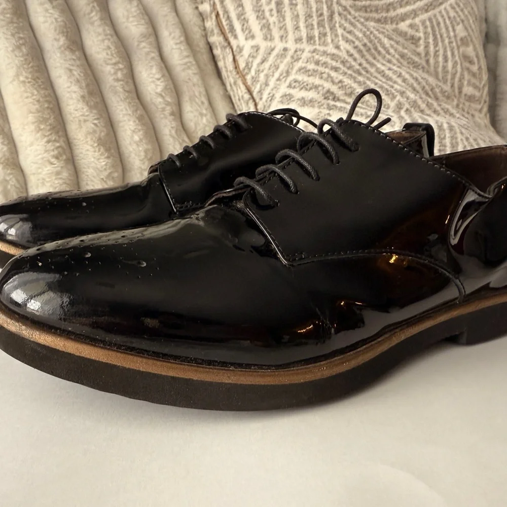 AGL Attilio Giusti‎ Leombruni Black Patent Leather Oxford Loafers Size 39.5 ITAY